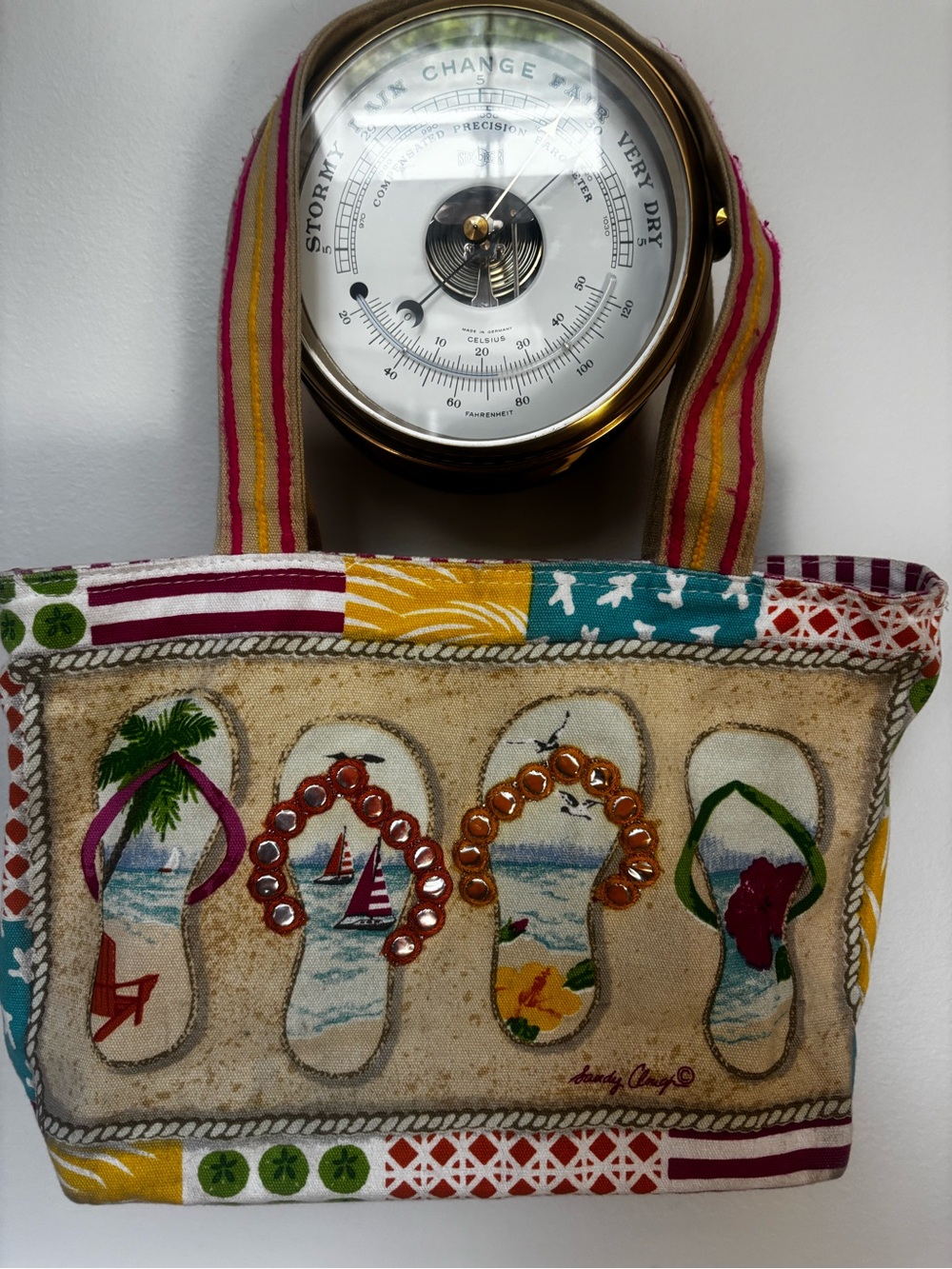 Sandy Clough flip flop tote bag 
Embellished